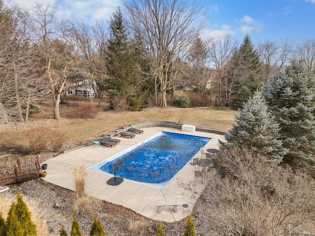 view of swimming pool featuring a patio area