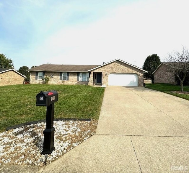 single story home with a garage and a front yard