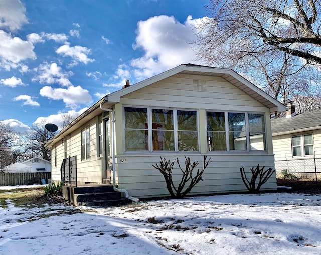 view of snow covered exterior