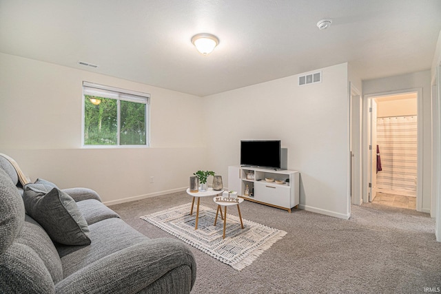 living room featuring carpet