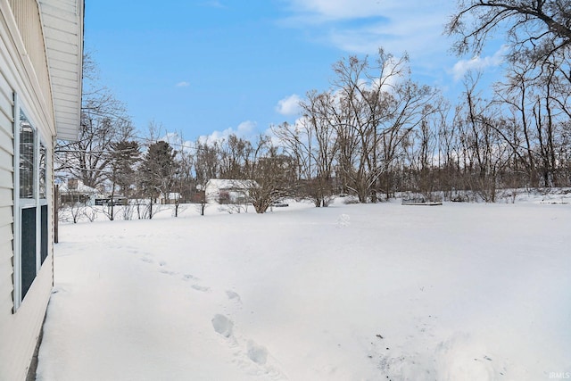 view of yard layered in snow