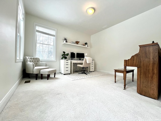 view of carpeted home office