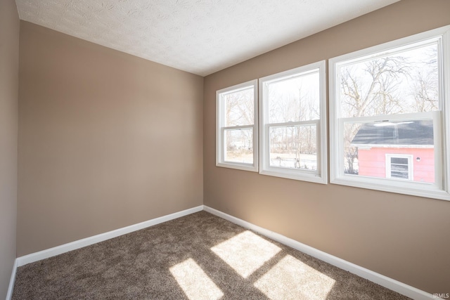 spare room featuring a textured ceiling and carpet flooring