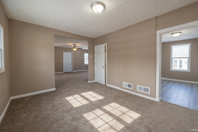 carpeted spare room with a textured ceiling and a healthy amount of sunlight