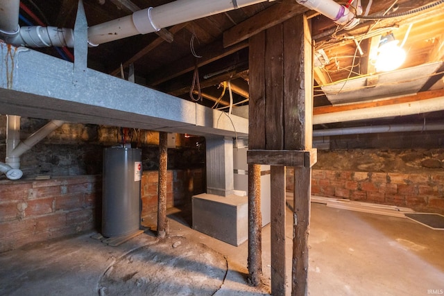 basement featuring water heater