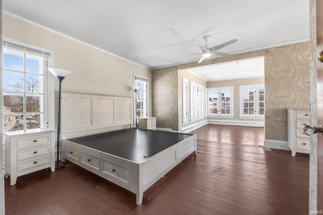 unfurnished bedroom with crown molding and dark hardwood / wood-style floors