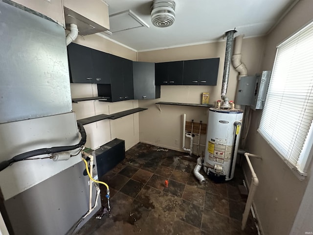 utility room with electric panel and water heater