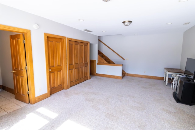 living room with light carpet