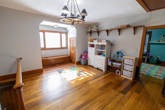 recreation room featuring wood-type flooring