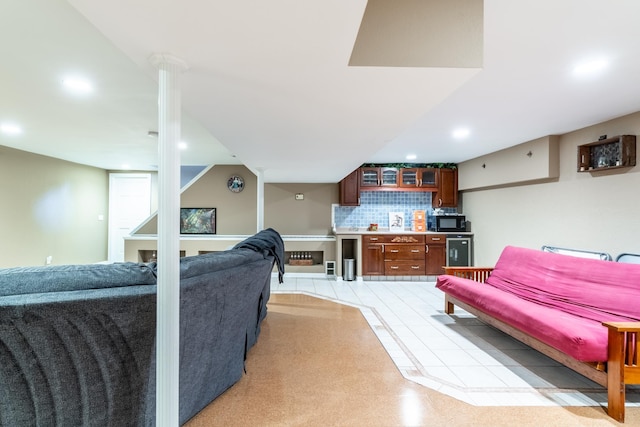 living room with recessed lighting