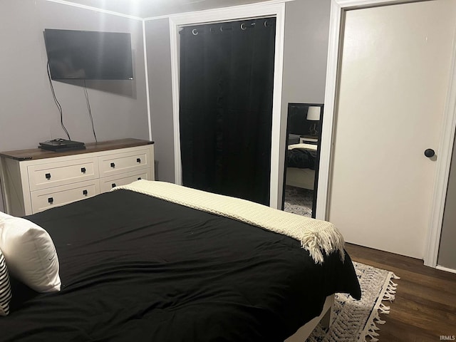 bedroom with dark wood finished floors