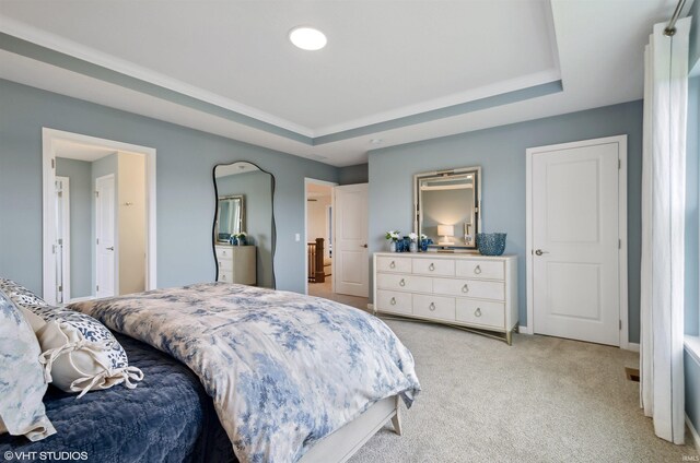 8973 Belmont Woods, Fort Wayne, IN 46835 - bedroom featuring a raised ceiling, light colored carpet, and baseboards