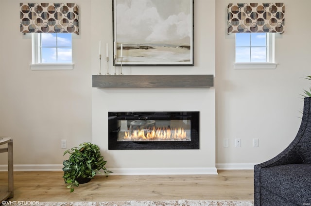 8973 Belmont Woods, Fort Wayne, IN 46835 - interior details featuring wood finished floors, a glass covered fireplace, and baseboards