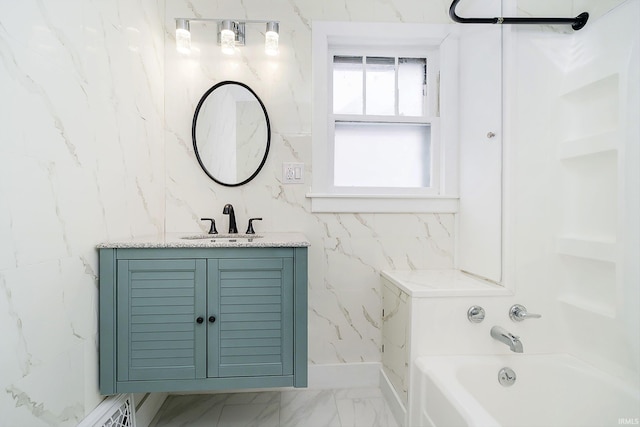 602 N Harrison St, Alexandria, IN 46001 - full bath featuring marble finish floor, vanity, and shower / tub combination