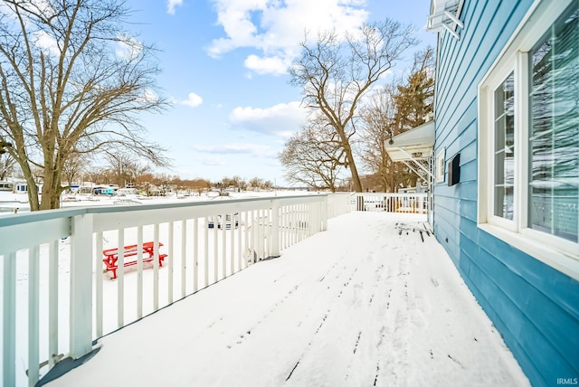 view of yard layered in snow