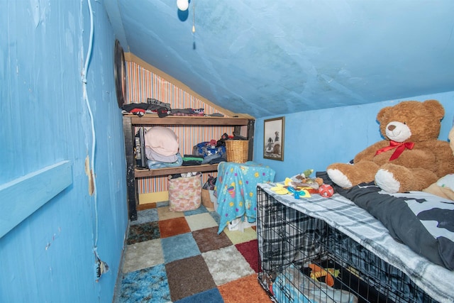 bedroom with vaulted ceiling