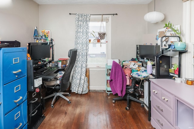 office space featuring dark wood-type flooring