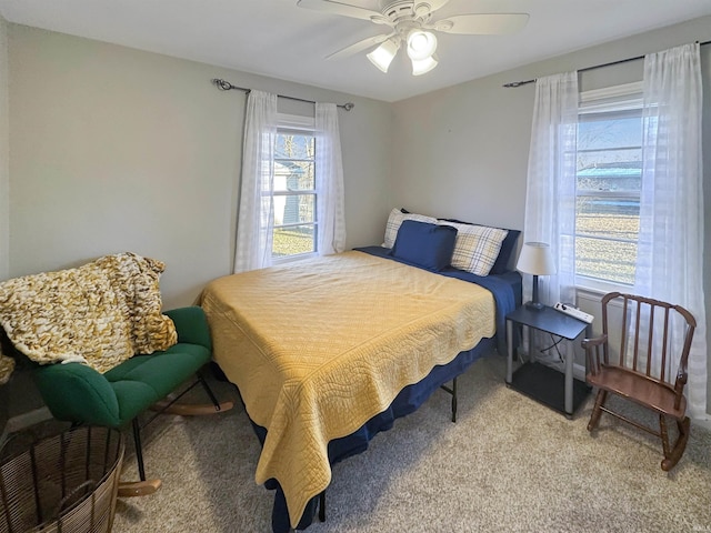 bedroom featuring carpet and ceiling fan