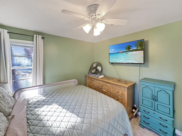 bedroom featuring carpet flooring and a ceiling fan