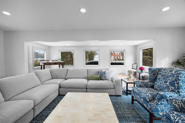 living room featuring recessed lighting