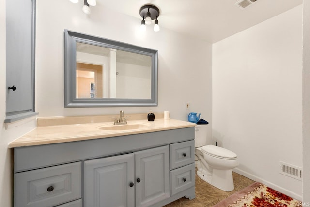 half bathroom with toilet, visible vents, and vanity