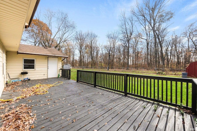 deck featuring a lawn and a fenced backyard