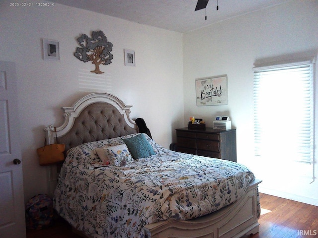 bedroom featuring dark wood-type flooring and multiple windows