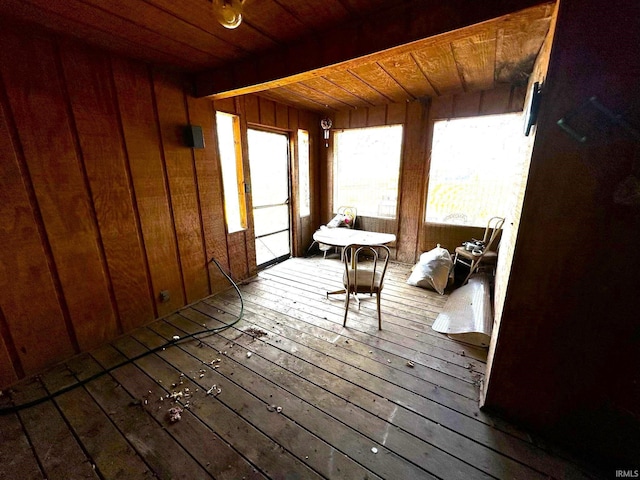 sunroom with wooden ceiling