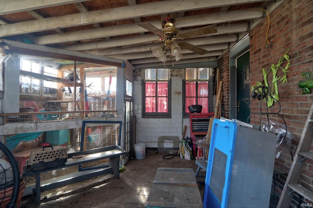 interior space with a ceiling fan