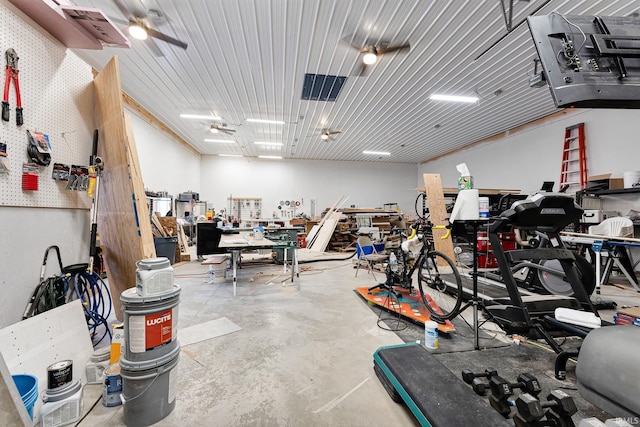 garage featuring a workshop area