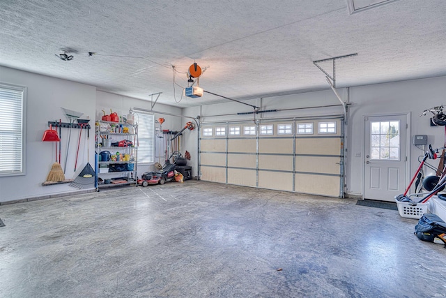 garage with a garage door opener