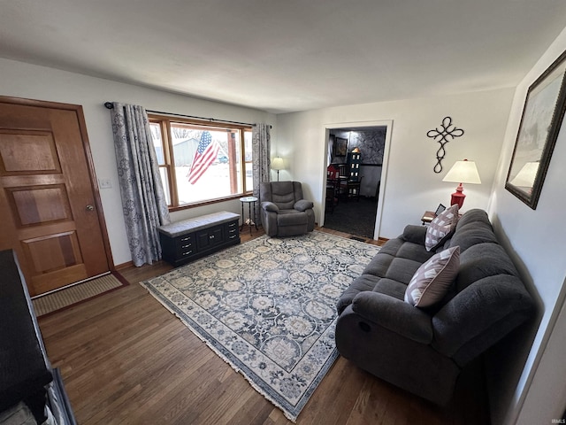 living area with dark wood-style floors