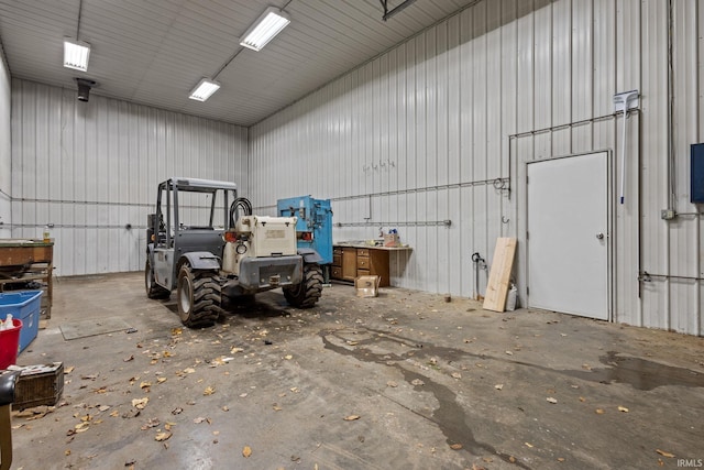 garage with metal wall