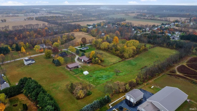 birds eye view of property featuring a rural view