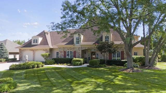 view of front of house featuring a front yard, driveway, and an attached garage