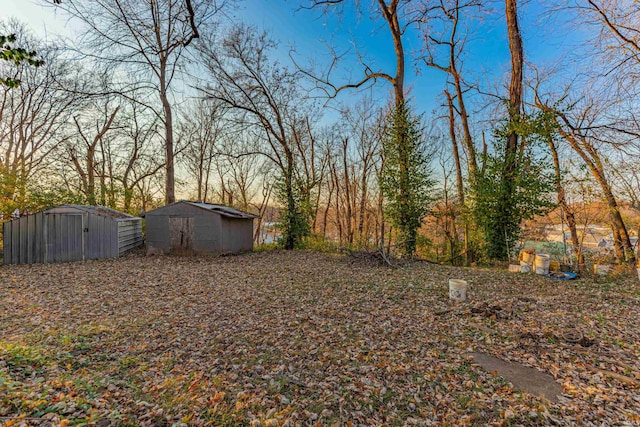 view of yard featuring a storage unit and an outdoor structure