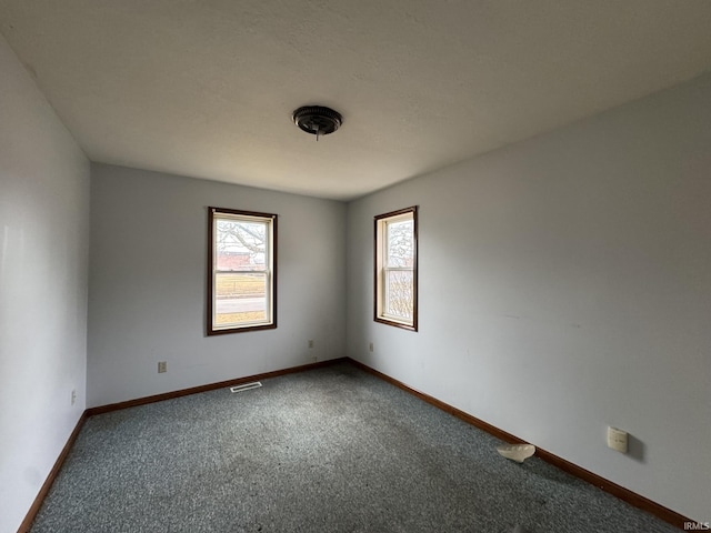 spare room featuring carpet floors, visible vents, and a wealth of natural light