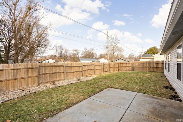 view of yard with a patio area and a fenced backyard