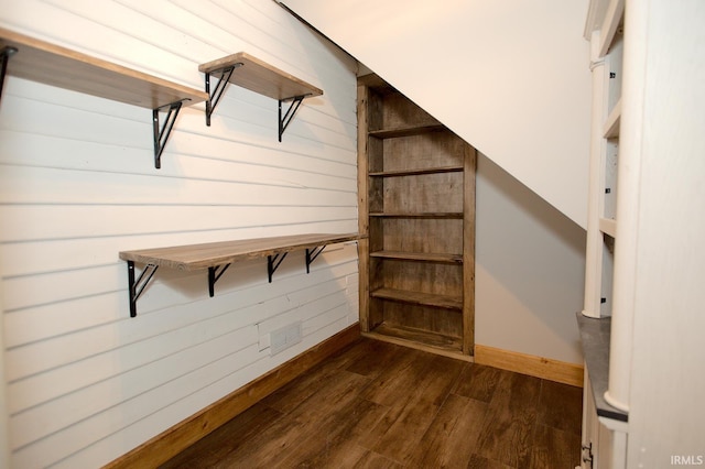 spacious closet featuring dark wood finished floors