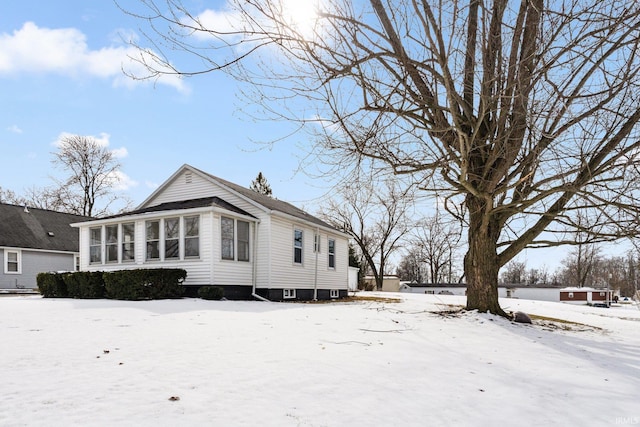 view of snow covered exterior