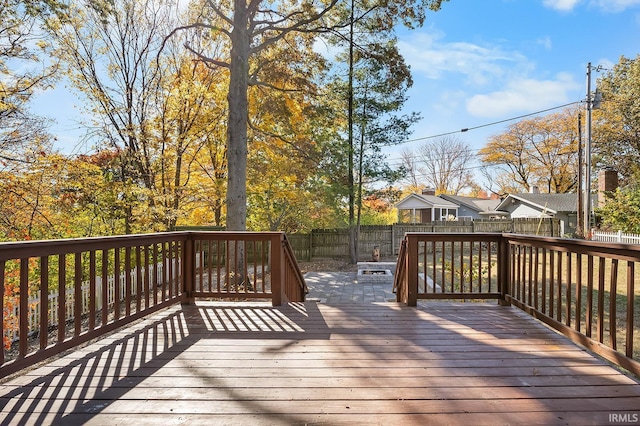 wooden terrace with a fenced backyard