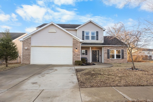 traditional-style home with concrete driveway and brick siding