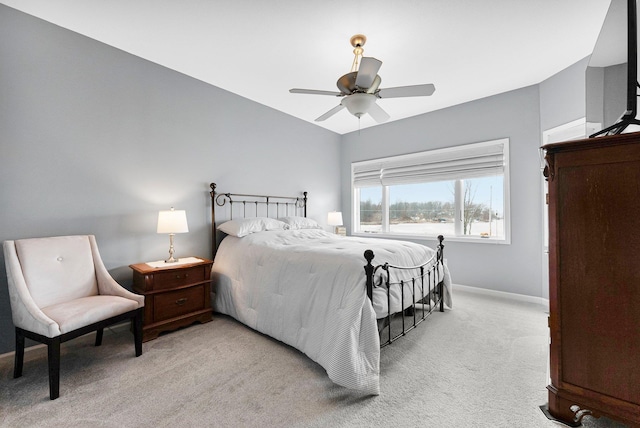 bedroom featuring carpet floors, ceiling fan, and baseboards