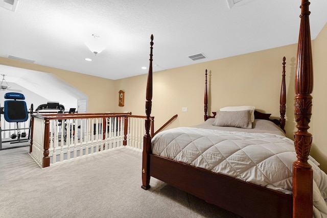 bedroom featuring carpet floors, recessed lighting, and visible vents