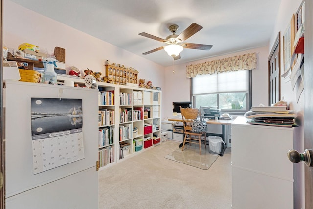 office featuring carpet floors and a ceiling fan