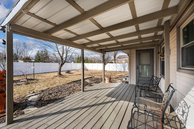 wooden deck featuring a fenced backyard