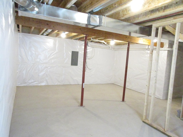 unfinished basement with electric panel