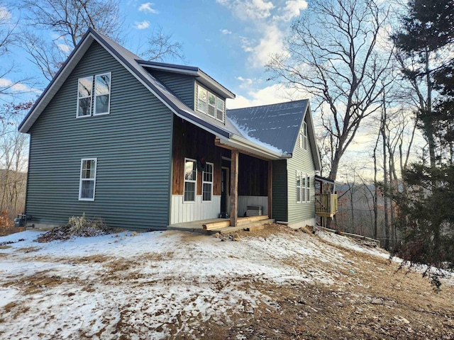 view of snow covered property