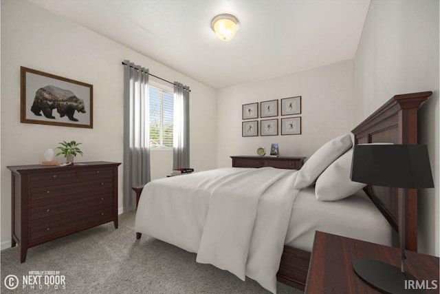 bedroom featuring light colored carpet