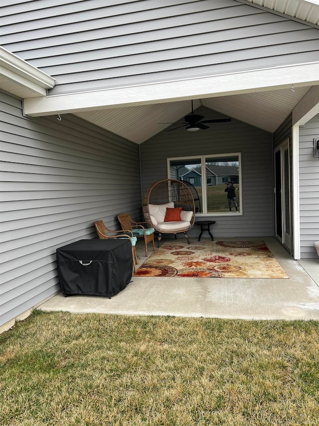 view of patio / terrace featuring ceiling fan